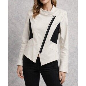 Worthington Moto Style Black/ Cream Color-Block long Sleeve Blazer Jacket
